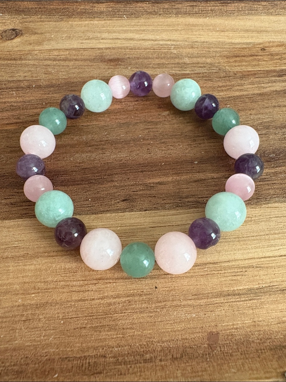 Handmade Bracelet w/ Rose Quartz, Amethyst, Green Aventurine, & Amazonite